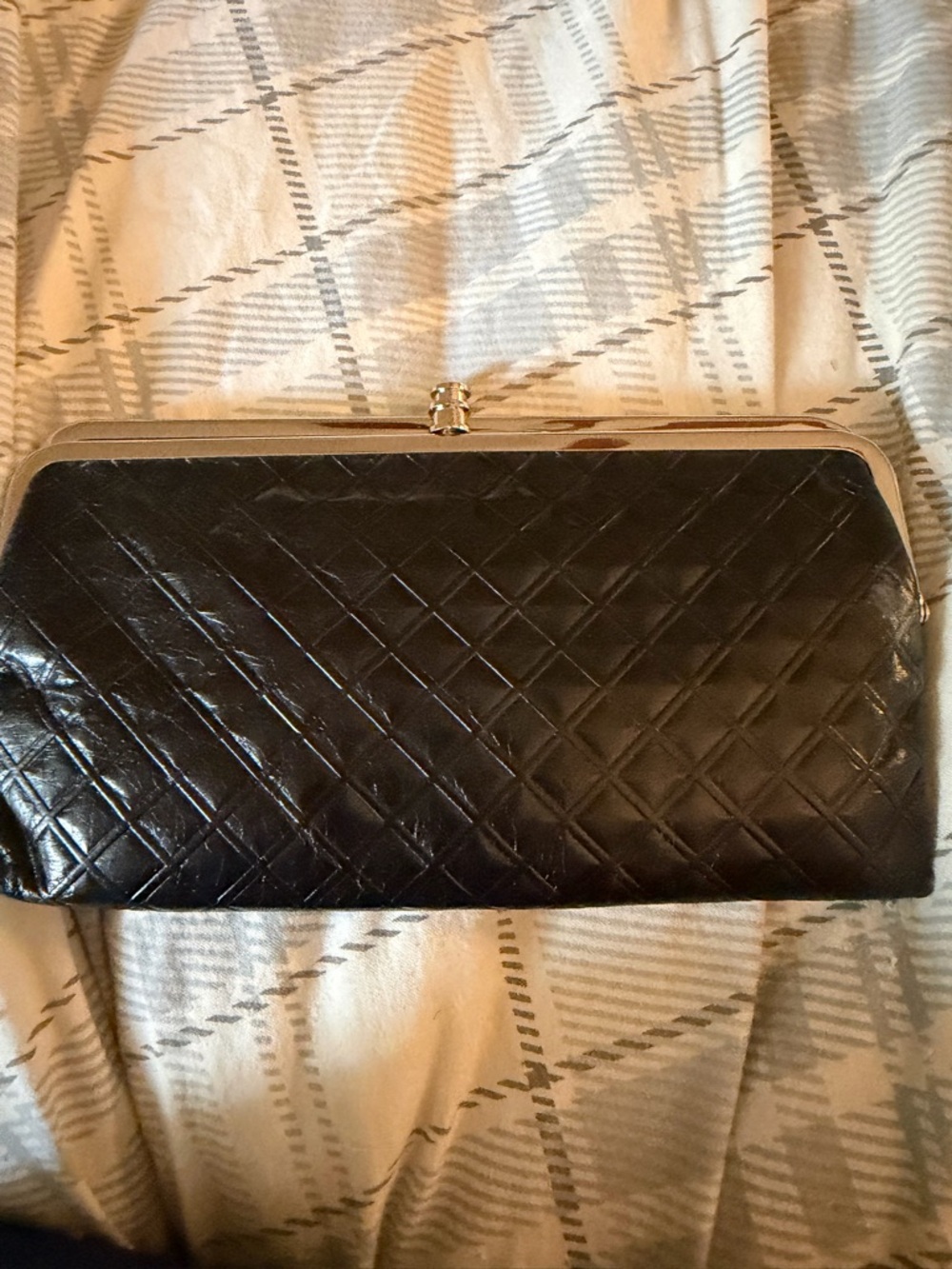 HOBO Black Quilted Leather Frame Clutch with Silver Trim